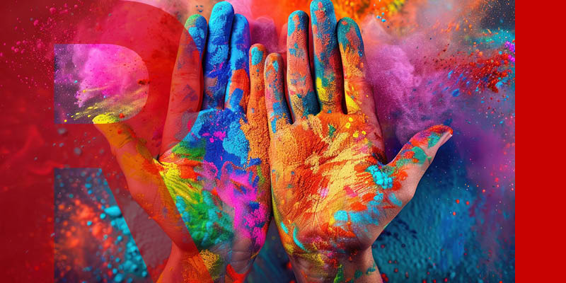 Hands covered in paint